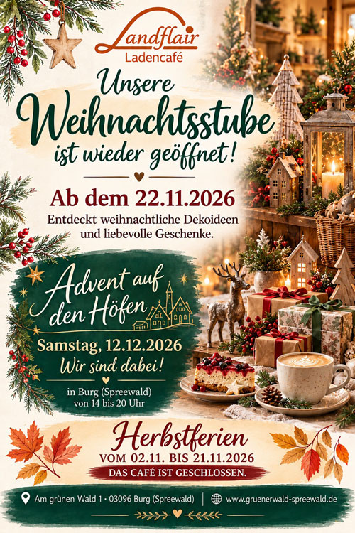 Laden- und Weihnachtsstube 2026 geöffnet!